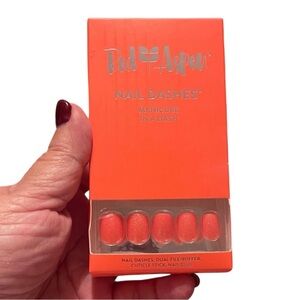 Red Aspen Orange Nail Dashes - Glitter and Glow Press On Glue Designer Nails NEW